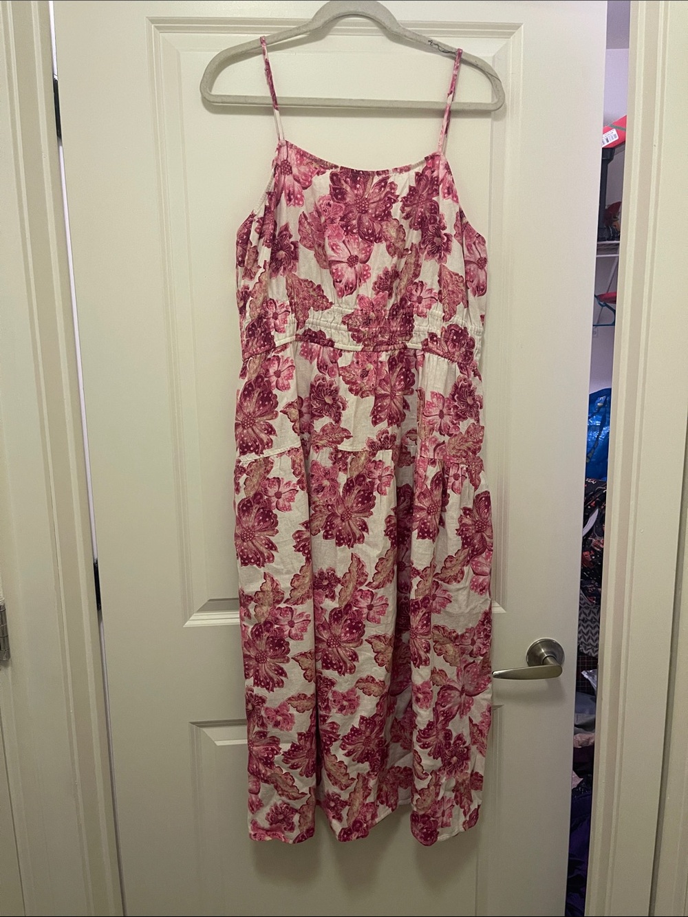 Pink Floral Spaghetti Strap Midi Dress